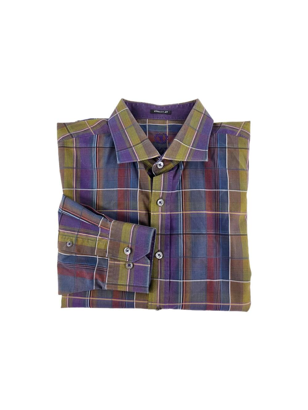 Bugatchi Classic Fit long-sleeve button Up shirt Size XL colorful purple Plaid